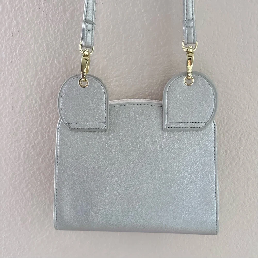 Luv Betsey Silver White Mini Metallic Structured Bear Crossbody Bag